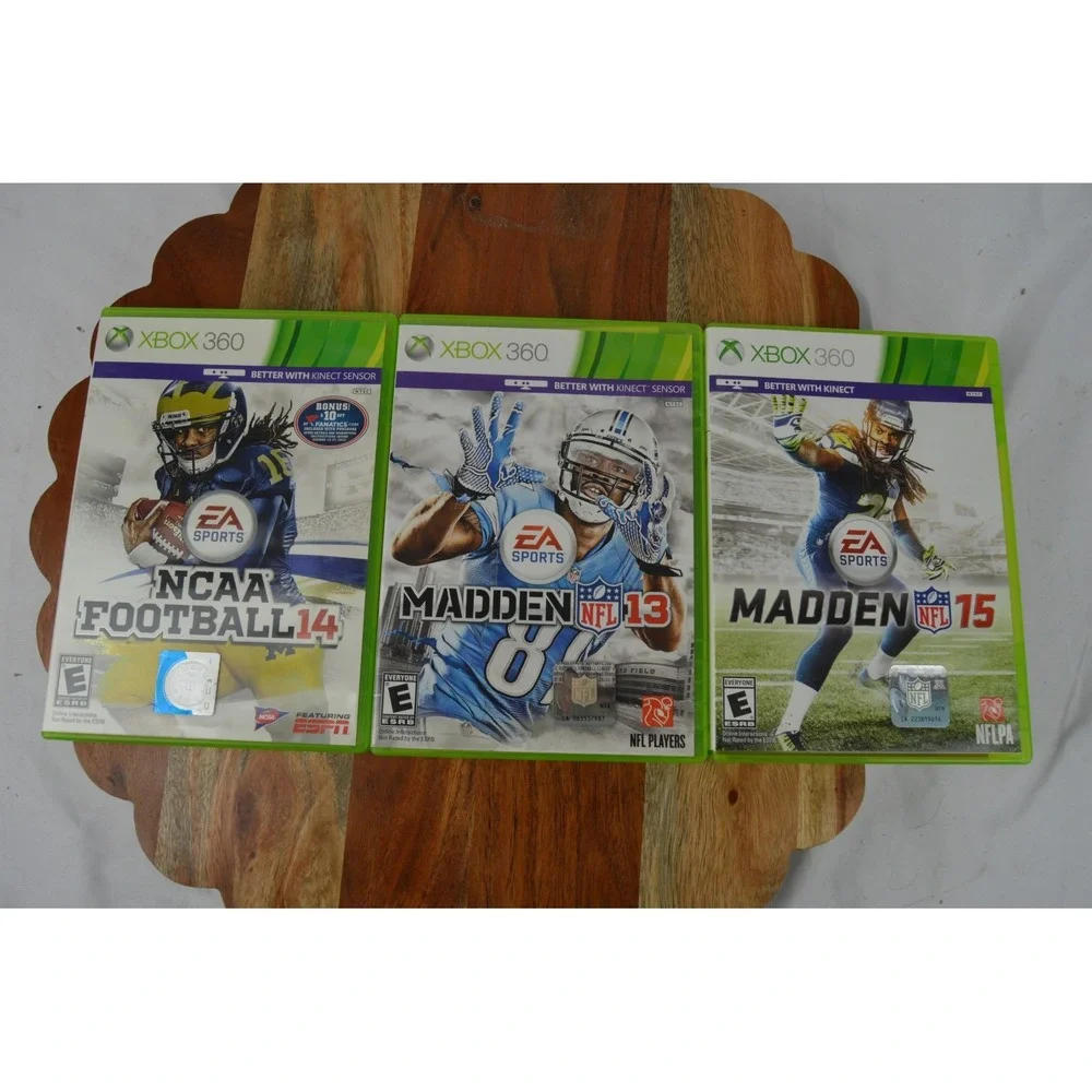NCAA Football 14, Madden NFL 13, and Madden NFL 15 for Xbox 360